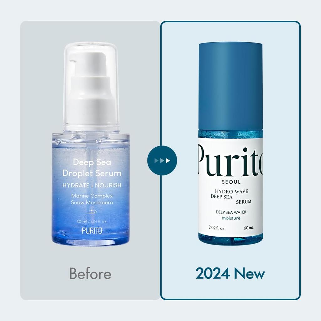 PURITO Deep Sea Beauty Serum  66% Deep Sea Water + Marine Complex + Snow Mushroom  Facial Serum  Hydrates and Plumps Skin  Lightweight & Non-Greasy