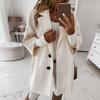 Abrigo de invierno para mujer, cuello vuelto, bolsillos, color liso, cruzado, grueso, holgado, abrigo térmico de manga tres cuartos para desplazamientos