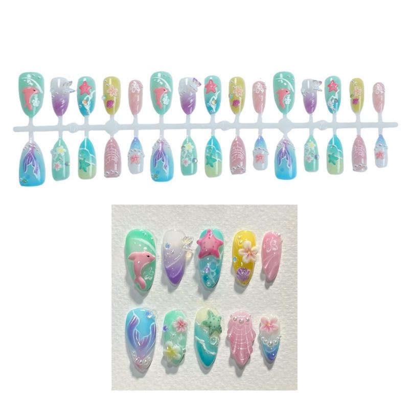 Press on Nail,Fake Nail Stick Glues on Nail Acrylic Nail with Designs Artificial False Nail for DIY Nail Art Designs