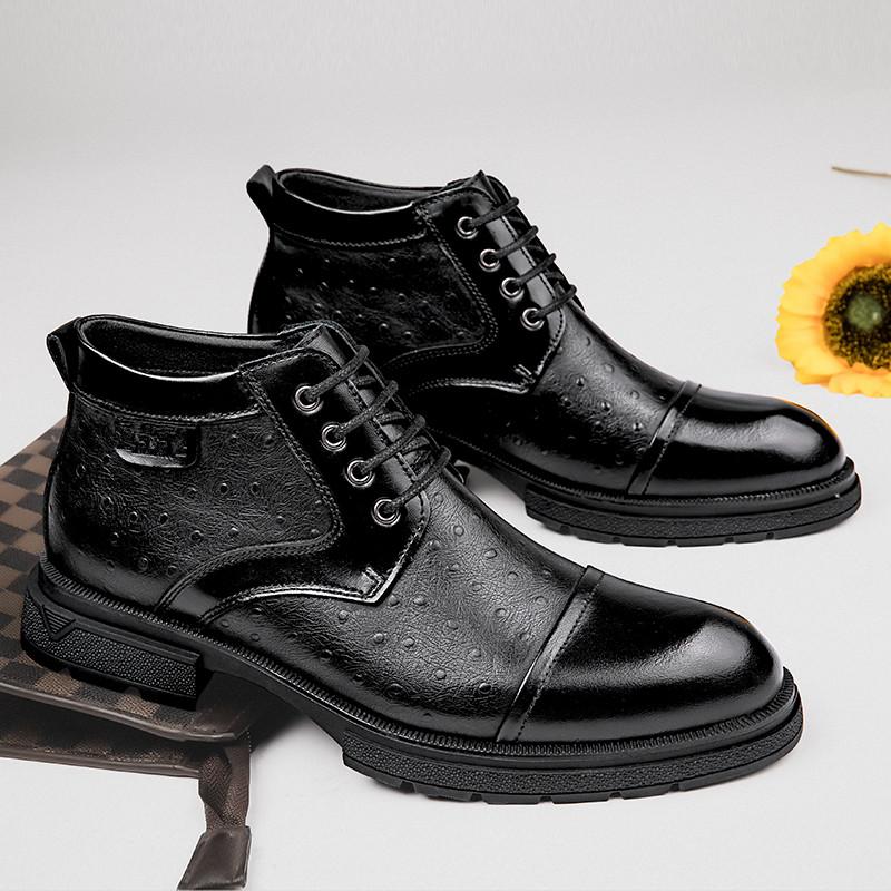 Fashion Luxury Brand Men Ankle Boots Genuine Leather Retro Lace Up Dress Boots Winter Platform Snow Boots Classic Business Walking Shoes