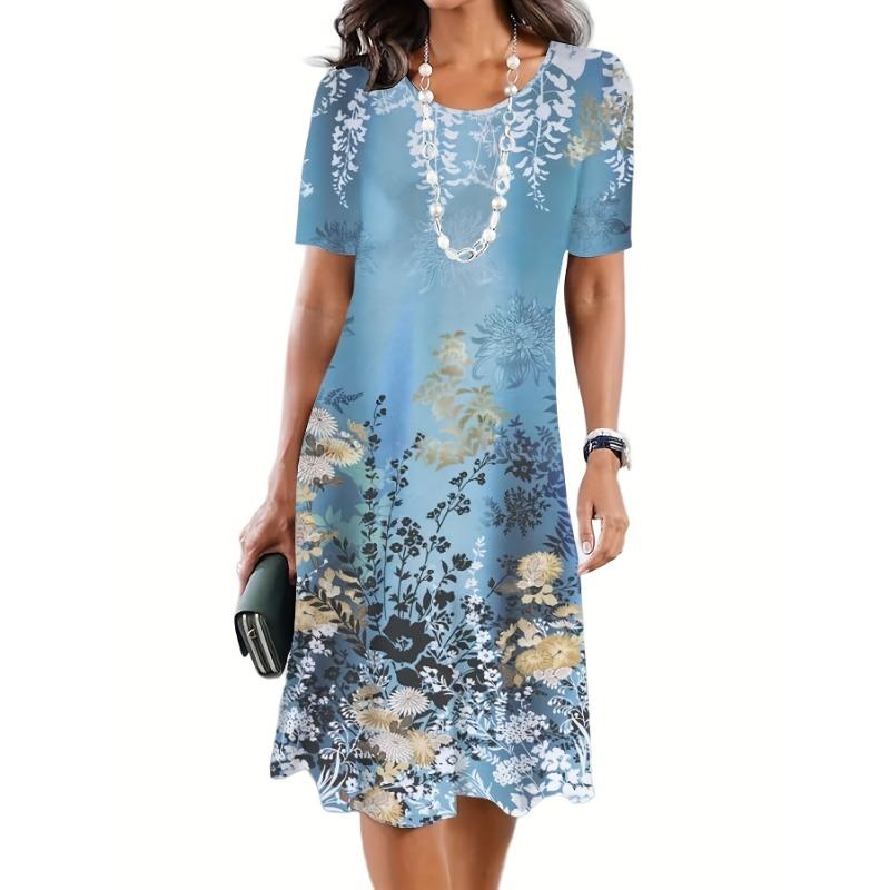 

Женское мини-платье с короткими рукавами и круглым вырезом с растительным принтом XL