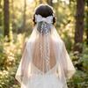 White Bridal Veil Mesh Flower Wreath Portable Marriage Headwear  Outdoor Wedding Guest