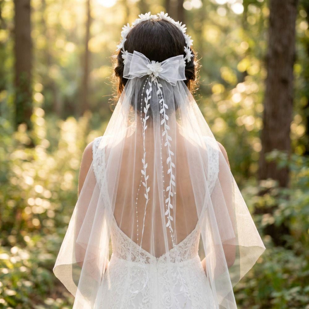 White Bridal Veil Mesh Flower Wreath Portable Marriage Headwear Outdoor Wedding Guest