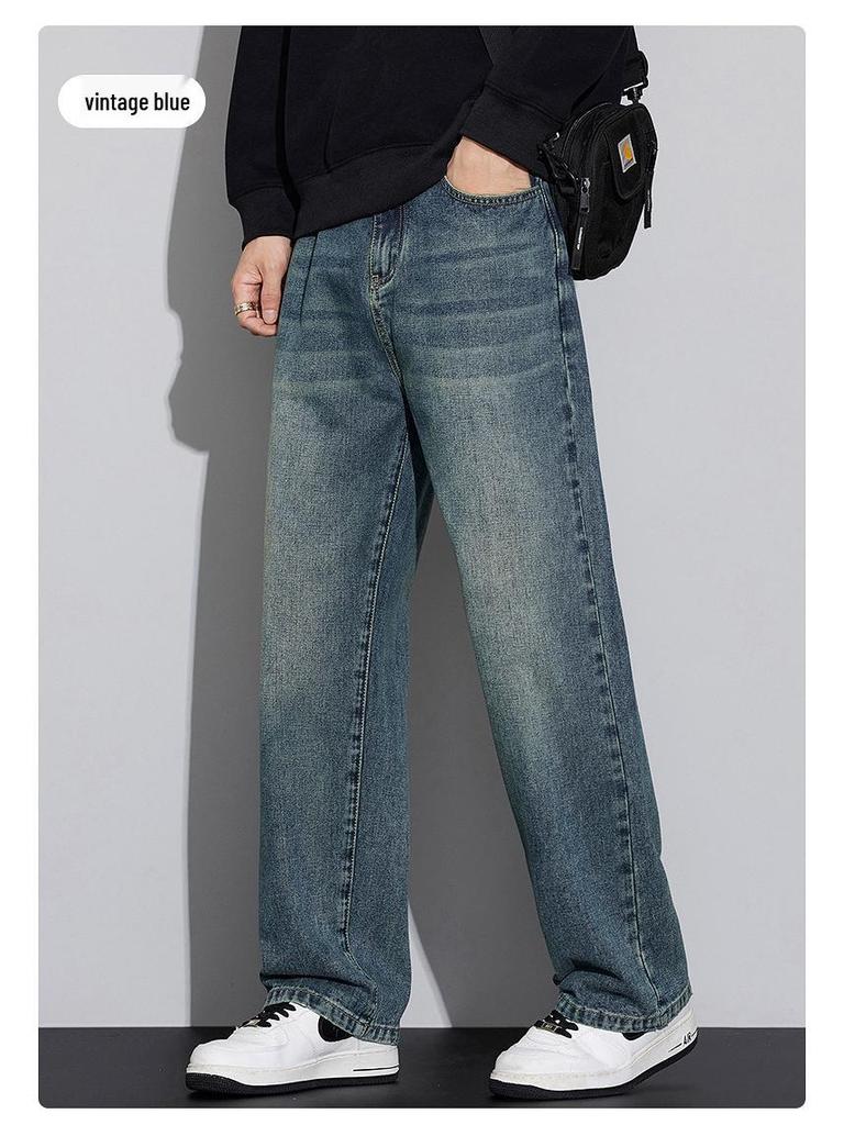 2025 Autumn/Winter Men's Retro High Street Loose Straight-Leg Jeans