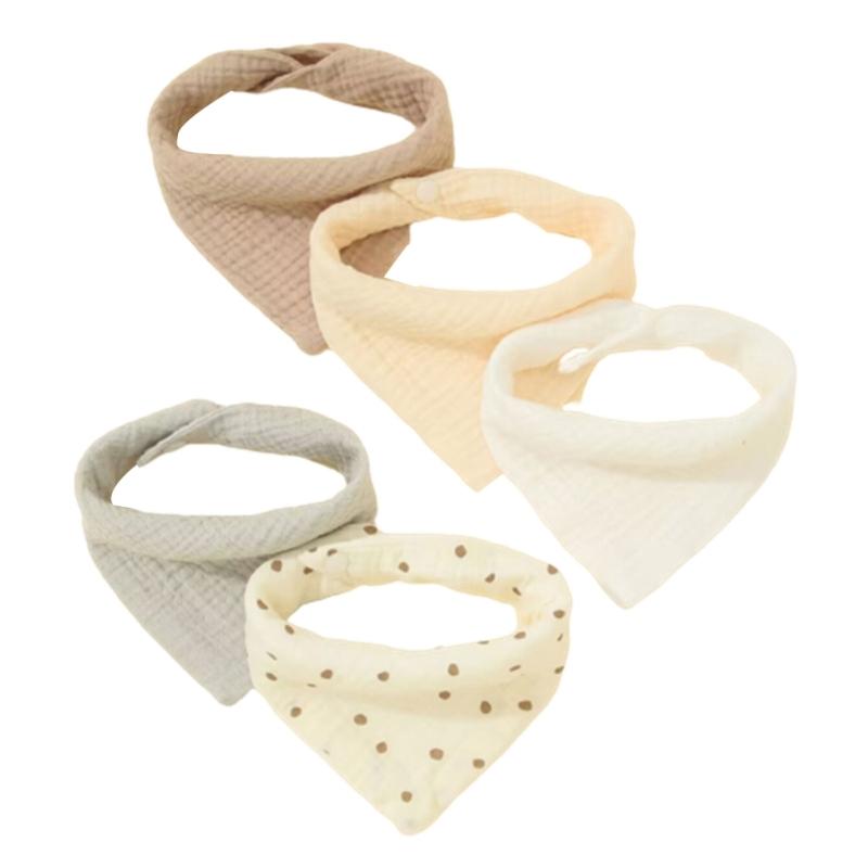 5Pcs Feeding Drool Bibs Cotton Accessories Newborn Solid Button Soft Towel Baby Bibs One Size
