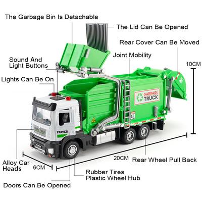 1:32 Alloy Garbage Sweeping Truck Toy Cars Model Door Opened Rubber Tires Sanitation Trucks Light Music Miniature Car Kids Gifts