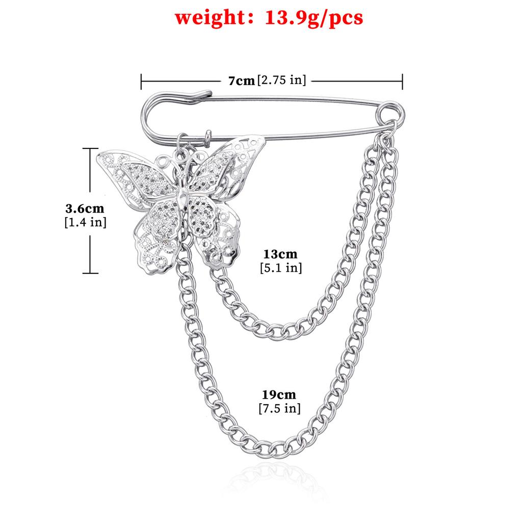 Korean Ins Tide Harajuku Male Personality Butterfly Chain Brooch Fashion Metal Pin Suit Decorative Jewelry