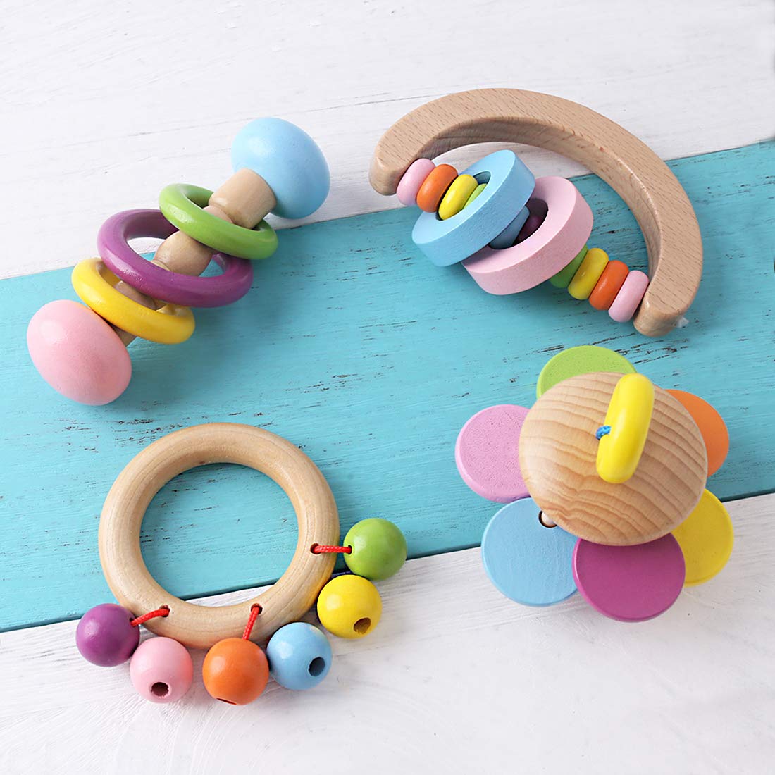 

Baby Firstlook Natural Wood Rattle Set of Baby Pacifier Toy with Wooden Rocking Perfect Gift for Newborns and Children Toys, 4, Sound,