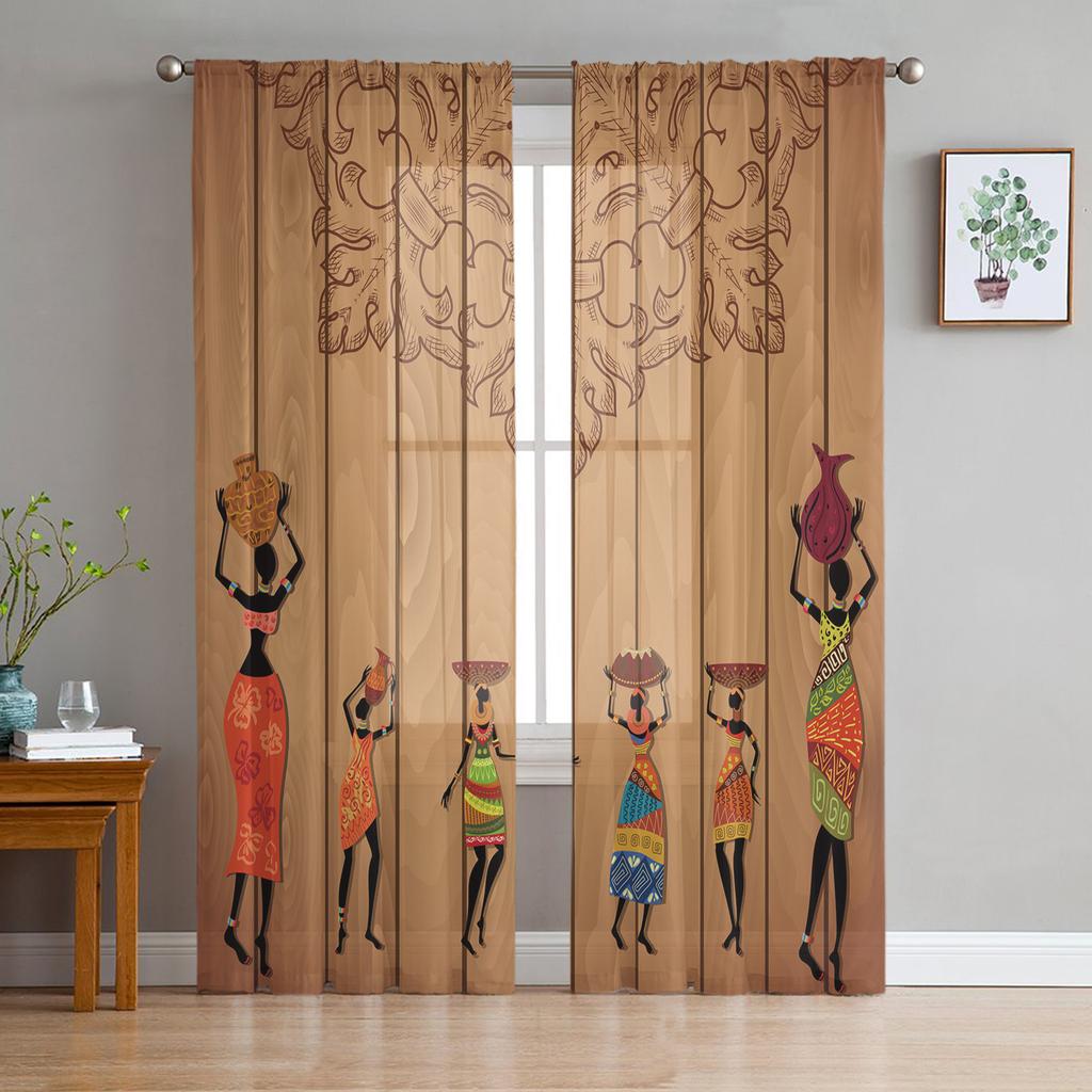 Africa Emblem Ethnic Window Treatment Tulle Modern Sheer Curtains for Kitchen Living Room the Bedroom Curtains Decoration