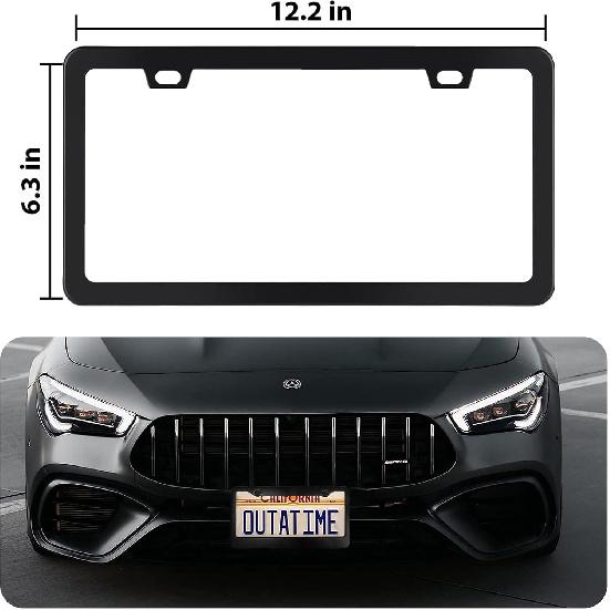 Black 2 Pack License Plate Frame For Car Matte Metal Aluminum Rust-Proof License Plate Holder Cover Gloss Black Front Rear Number Tag Frame For Men