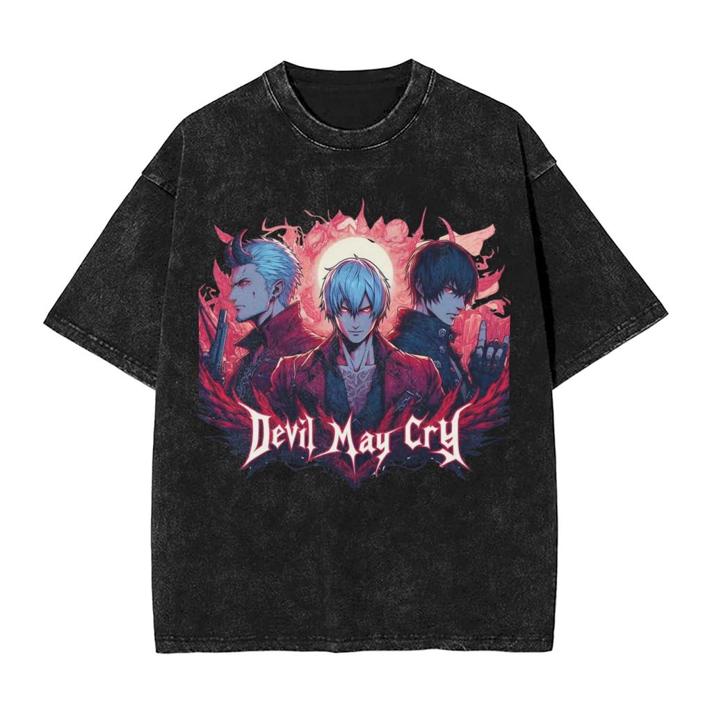 Dante Game DMC Devil May Cry T Shirts Manga Graphic Washed Streetwear TShirts Short Sleeve Tee Shirt for Men Women Clothing