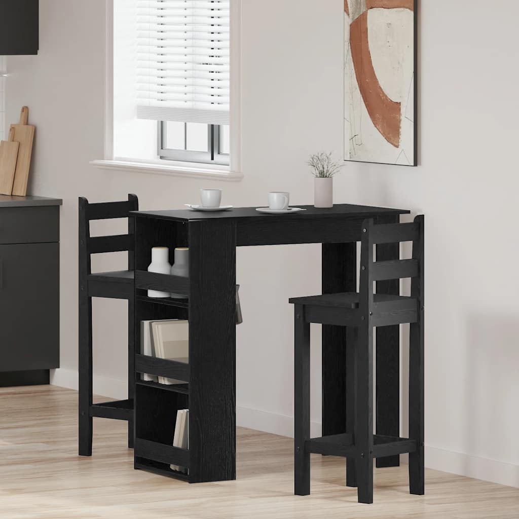Bar Table with Shelf Black Oak Effect 102 X 50 X 103.5 Cm