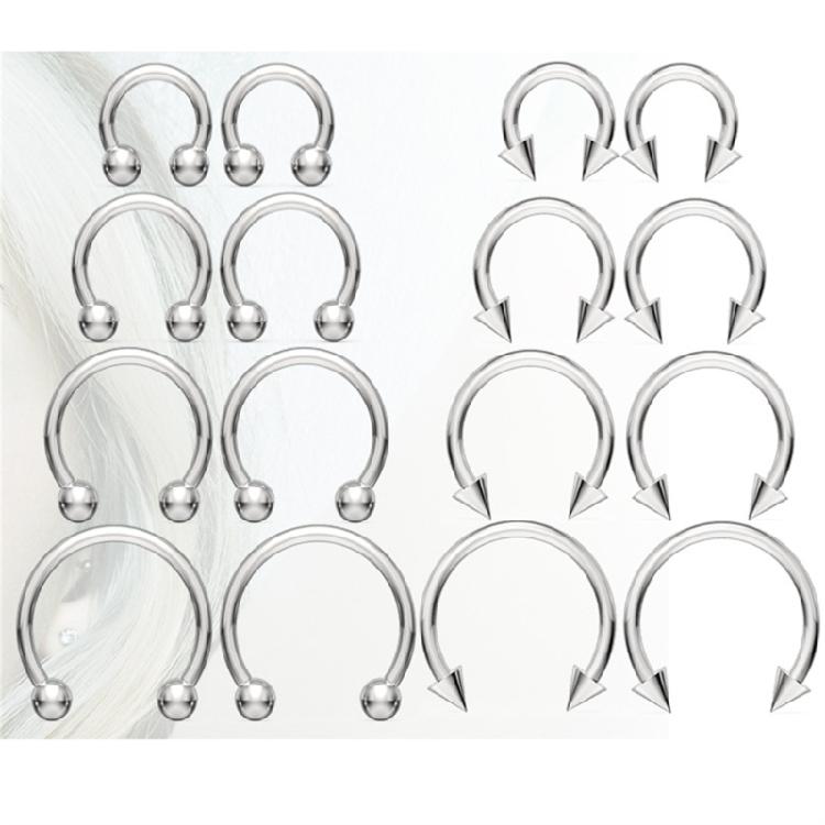 Versatile Alloy Lip Nose Ear Rings Set Sturdy Construction Featuring C Bar and Horseshoe for Fashion Wear