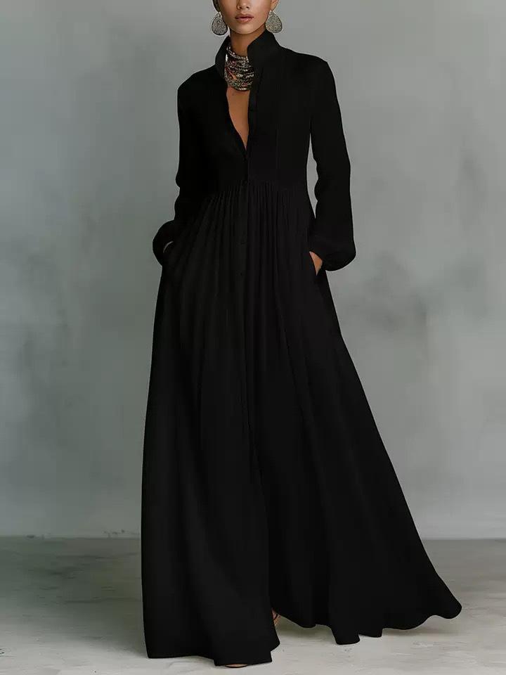 2026 Slimming Long-sleeve Waist-cinching Pleated Dress - French White Holiday Style