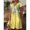 Abiti Estivi Taglie Forti Donna Vintage Floreale Stampa 3D Abito Casual Scollo a V Manica Corta Abiti Larghi Abbigliamento Donna