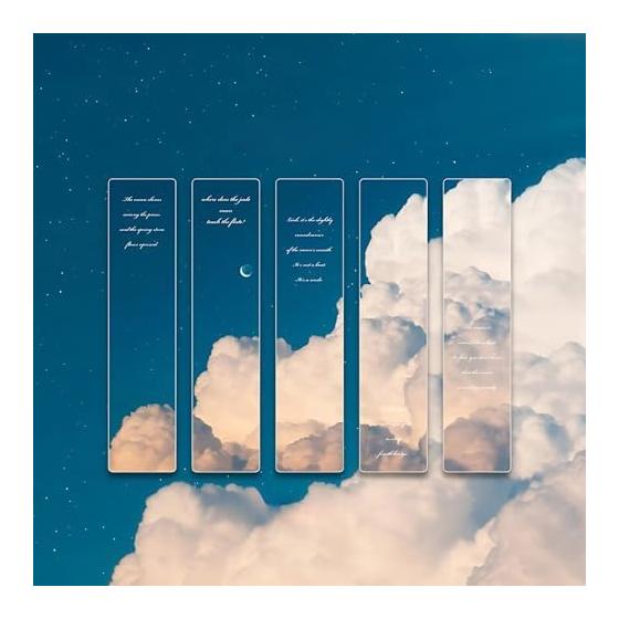 Elegant Cloud Design Bookmarks - 5 Pack - Beautiful, Cute, Space, Stars, Moon, Scenery, PVC Material, for Books, Reading, Home Decor, Gifts