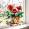 Floral Tea Cup And Book Suncatcher Stained Glass Effect Window Car Hanging Ornament Acrylic Garden Sun Catcher Panel for Women Mom Grandma