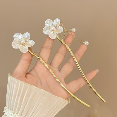 Vintage Blumen-Haarstäbchen, Haarschmuck, Damen, einfache Quaste, Kunstperlen-Blumen-Haarnadel, süße Mädchen-Haarstäbchen, Disk-Haarstäbchen, Kopfschmuck, Schmuck