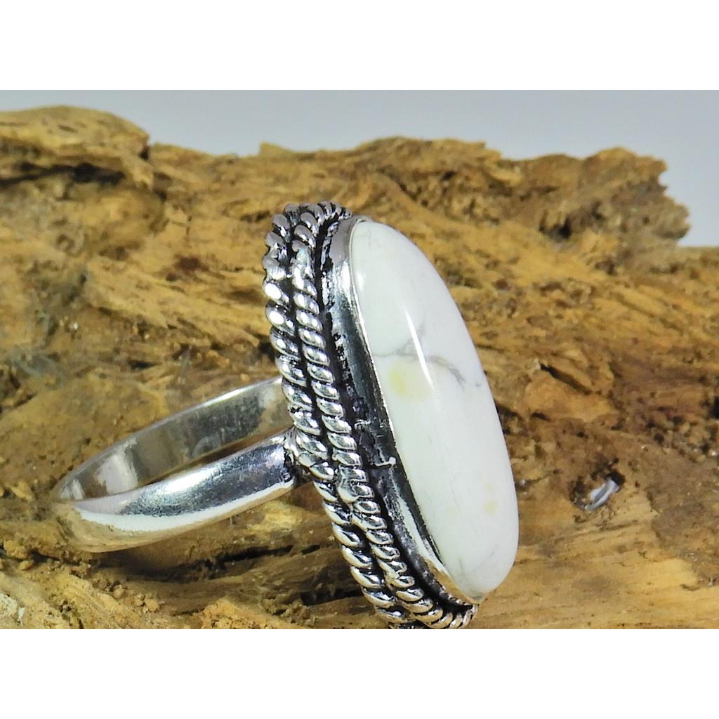 Natural Howlite 925 Solid Sterling Silver Ring Size US-8 PG-138