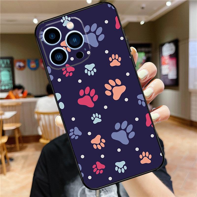 Dog foot print Paw Colorful Pattern Case For iPhone 17 16 15 14 13 12 11 Pro Max Mini Plus 16e 17 Air Bumper Cover Accessories