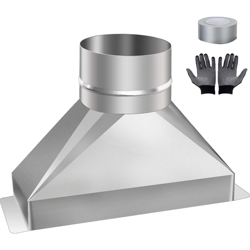 Kit di installazione sfiato microonde B97A-Dia 4" X 3-1/4" X 10", Include adattatore di transizione condotto rettangolare in acciaio zincato a tondo