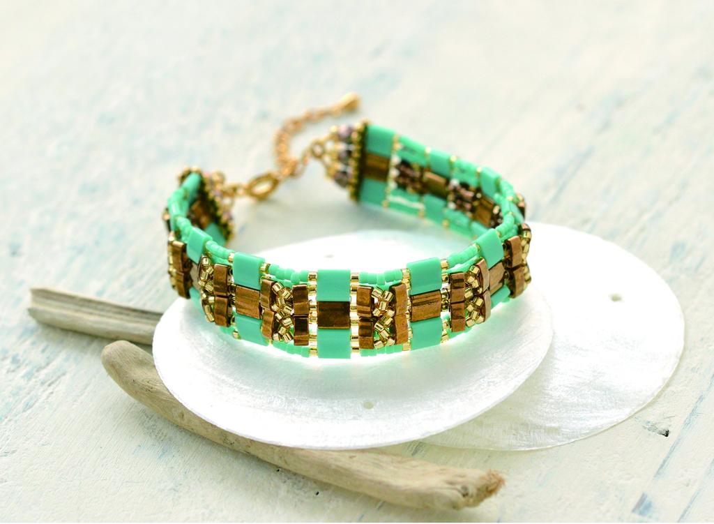 MIYUKI Tila & Bauchketten Armband Set - Tila und Halb-Tila Perlen Kreuz Quadrat Armband BFK-483