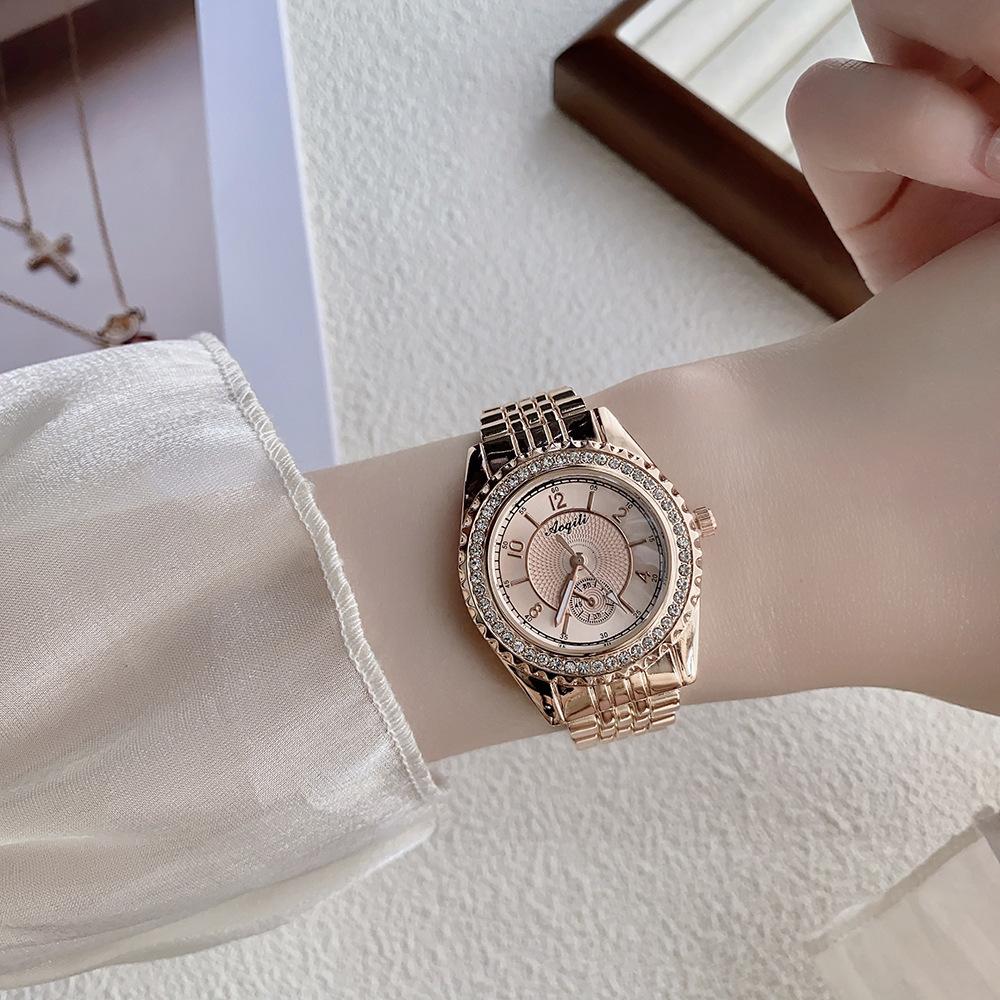 Gold Silver Steel Belt Diamond-encrusted High-end Women's Watch Simple Scale Alloy Rhinestone Quartz Watch Batch Watch