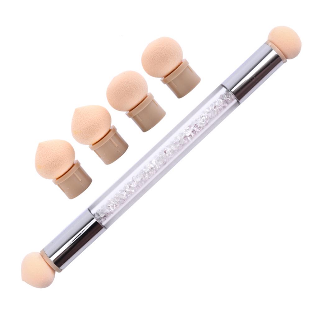 1pcs Glitter Powder Picking Dotting Gradient Pen Brush + 4 Sponge Art Tool
