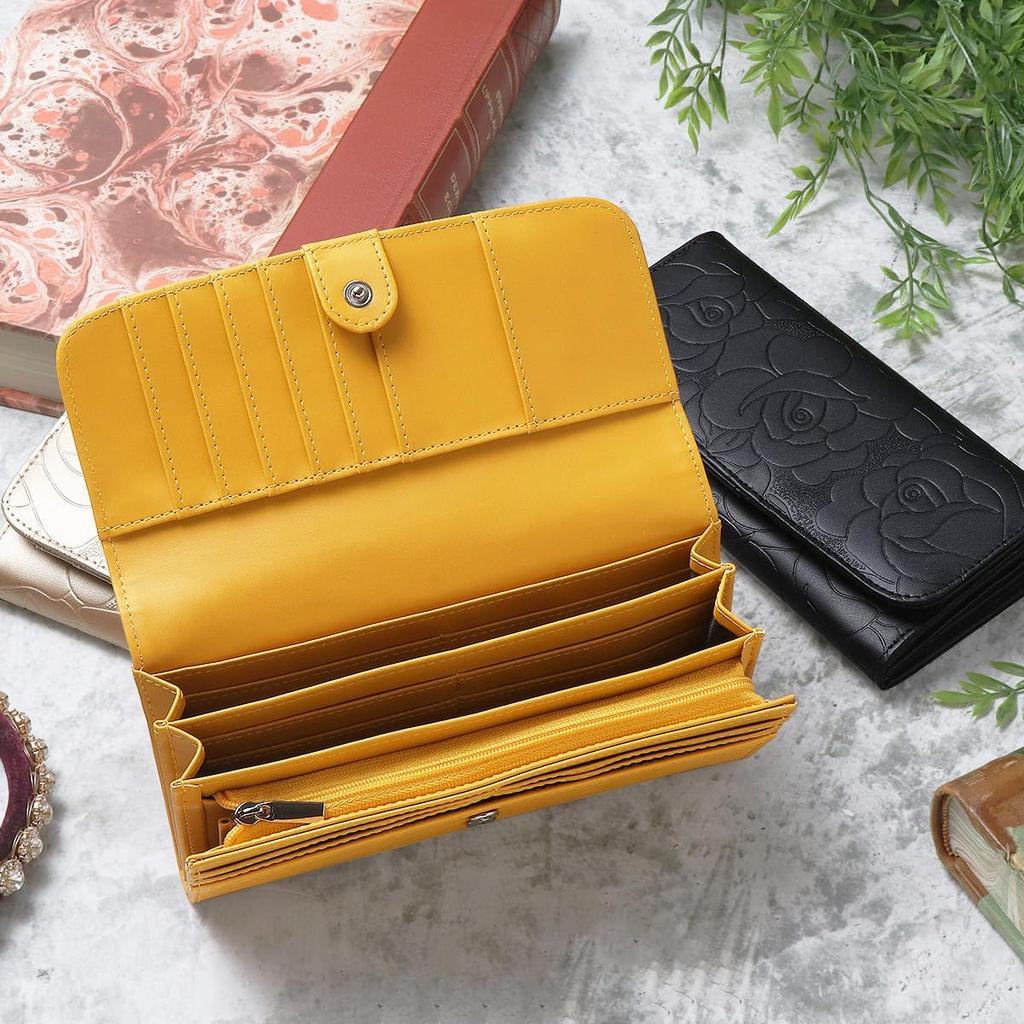 Blanc Pomme Women's Camellia Embossed Long Wallet, BP-1031, Yellow
