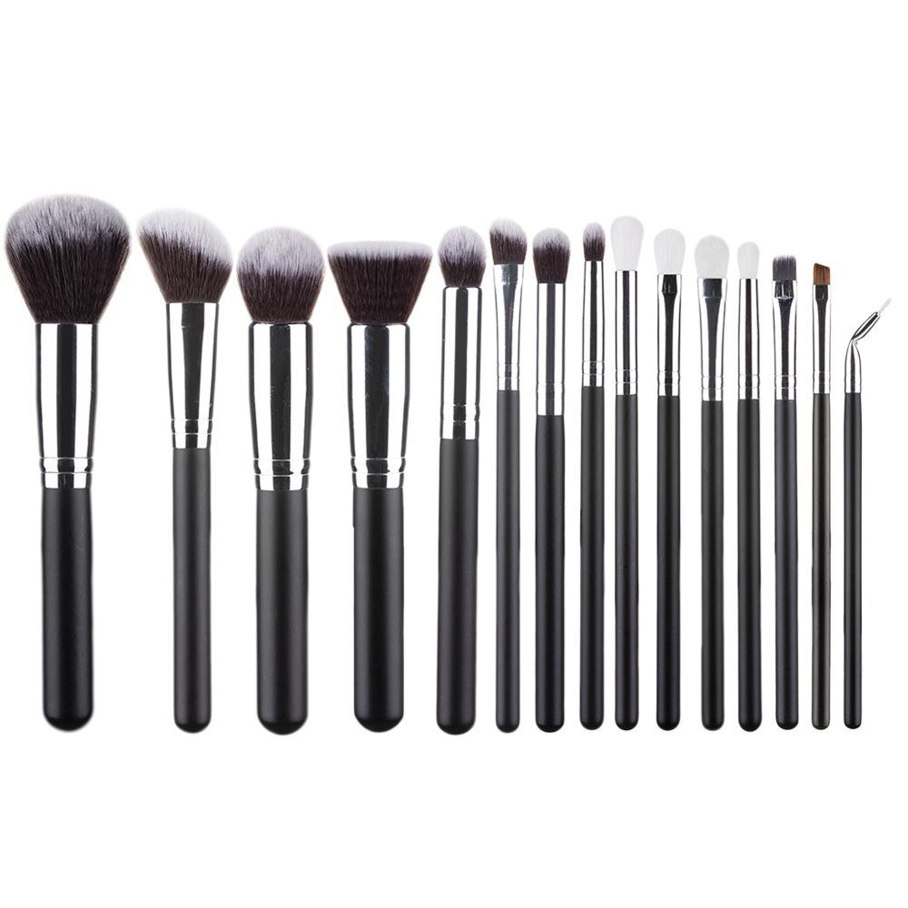 New Cangzhou 15 pink plaid makeup brush set rose gold wooden handle makeup tool