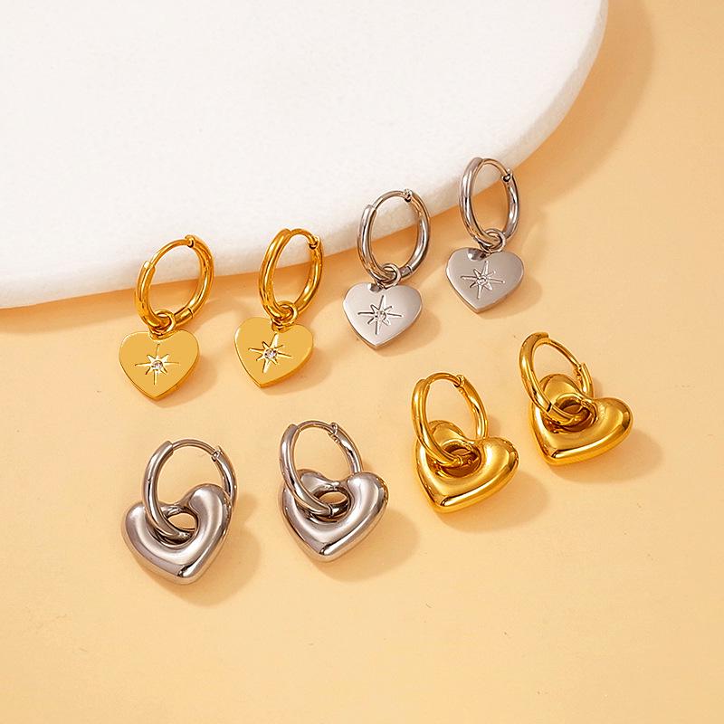 18K Gold Titanium Steel Heart Hoop Earrings for Women - Versatile Light Luxury Fashion