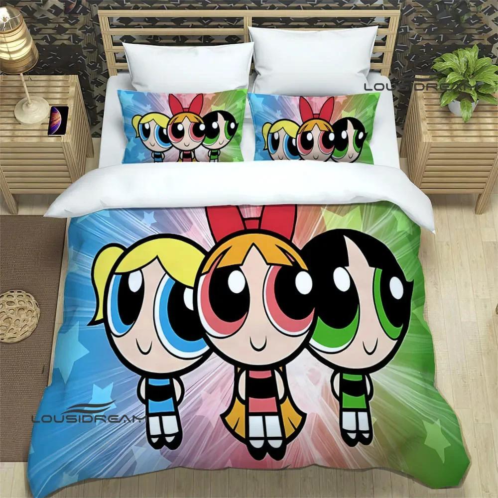 3D P-Powerpuff-Girls Cartoon Bedding Sets Exquisite Bed Supplies Set Duvet Cover Comforter Set Bedding Set Luxury Birthday Gift