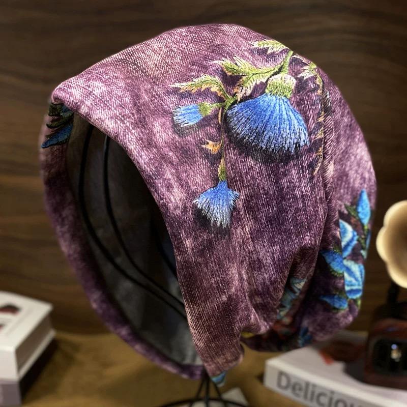 Autumn Winter Floral Print Fashion Knitted Beanie Hat Woman Ethnic Style Fashion Elegant Skull Cap Soft Elastic