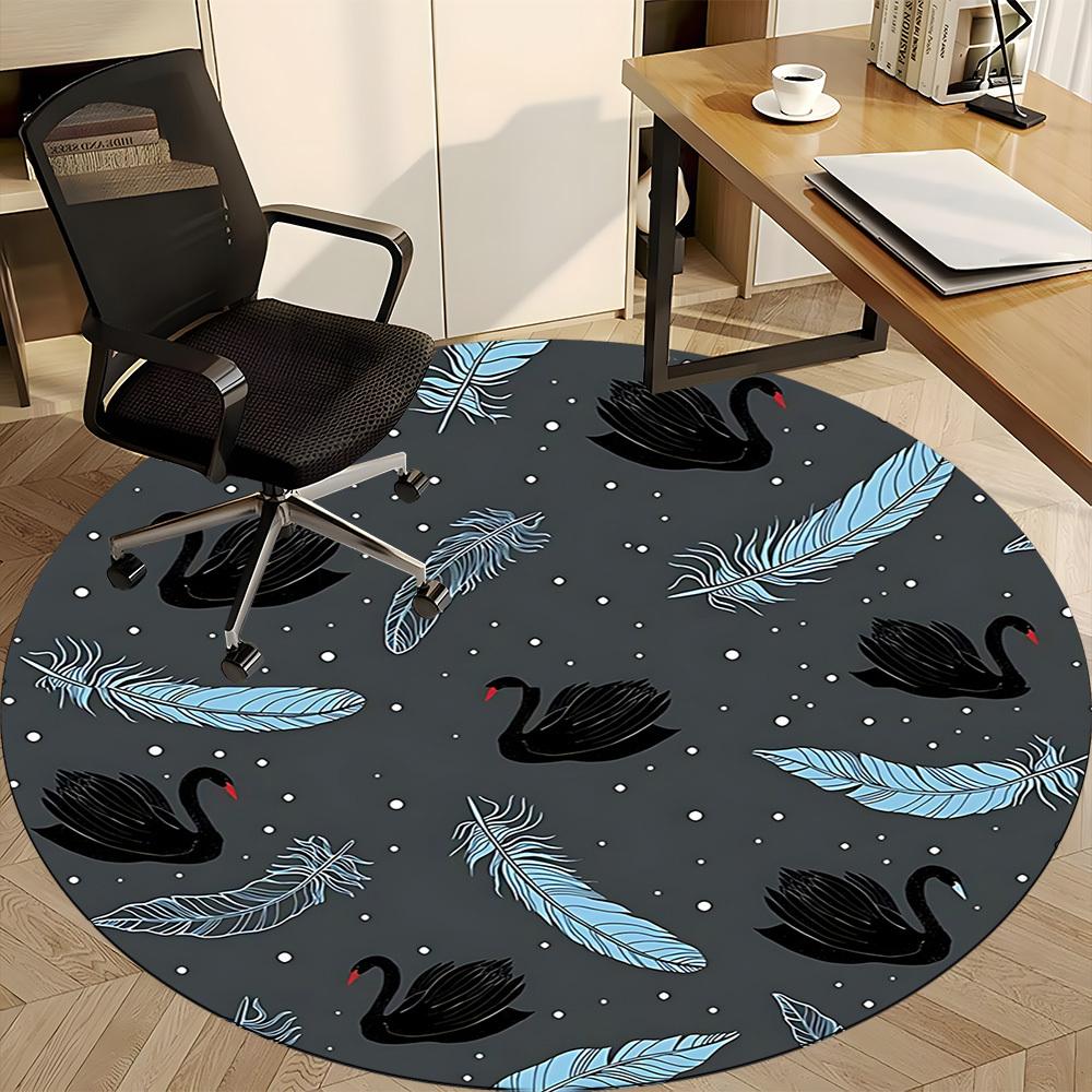 1pc Swan Feathers Office Round Area Rug, Indoor Mat Suitable For Office, Under Office Chairs Bedroom Living Room Home Decor, Room Deco156