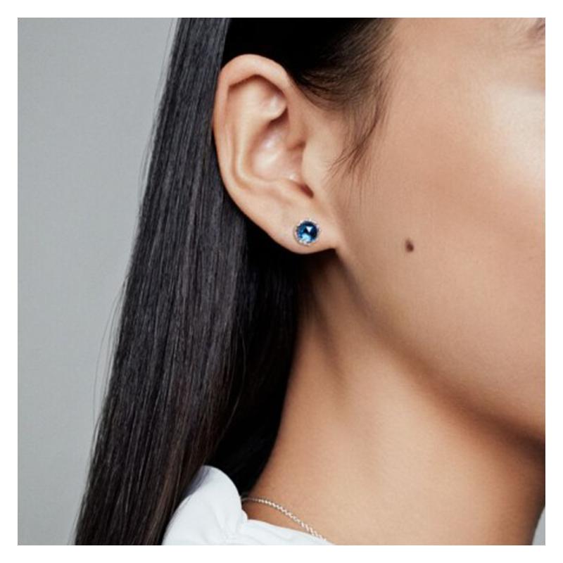 Pandora Shining Crown 925 Silver Stud Earrings Women's Blue 298311NMB