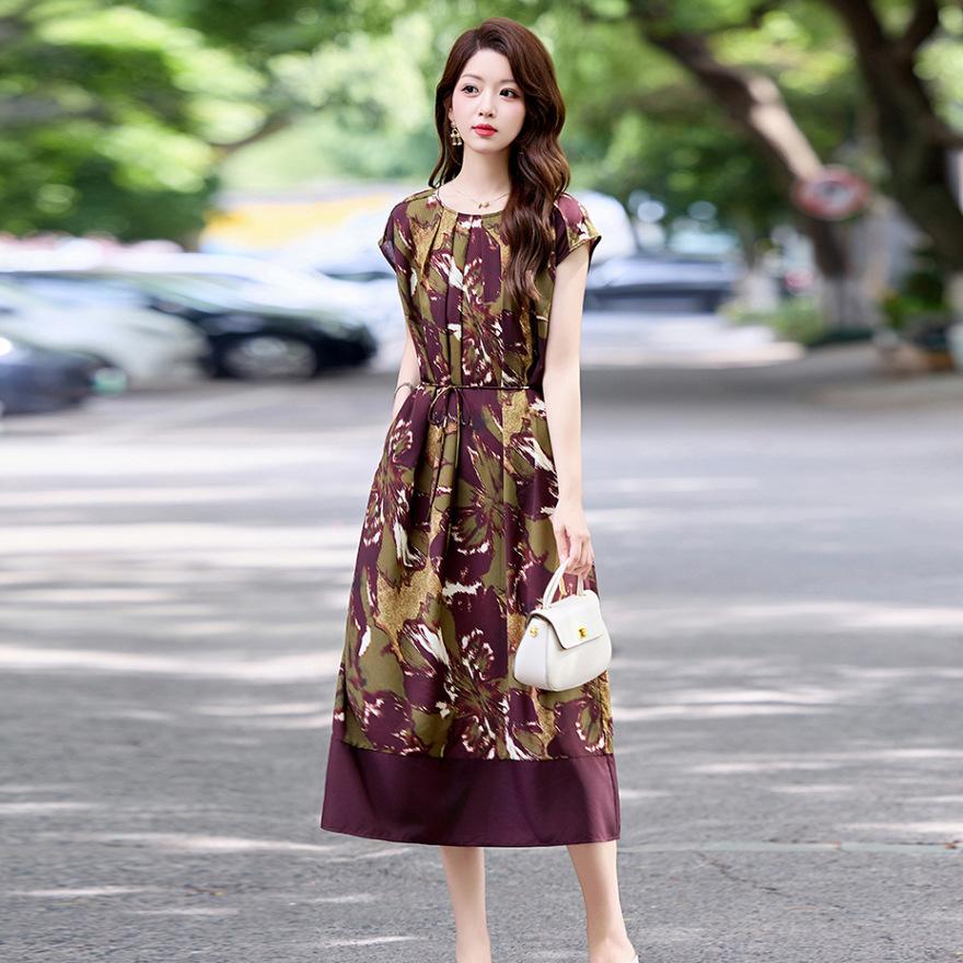 

Платье с принтом женское летнее новый дизайн темперамент прикрывающее живот и стройнящее и достойная юбка 2XL