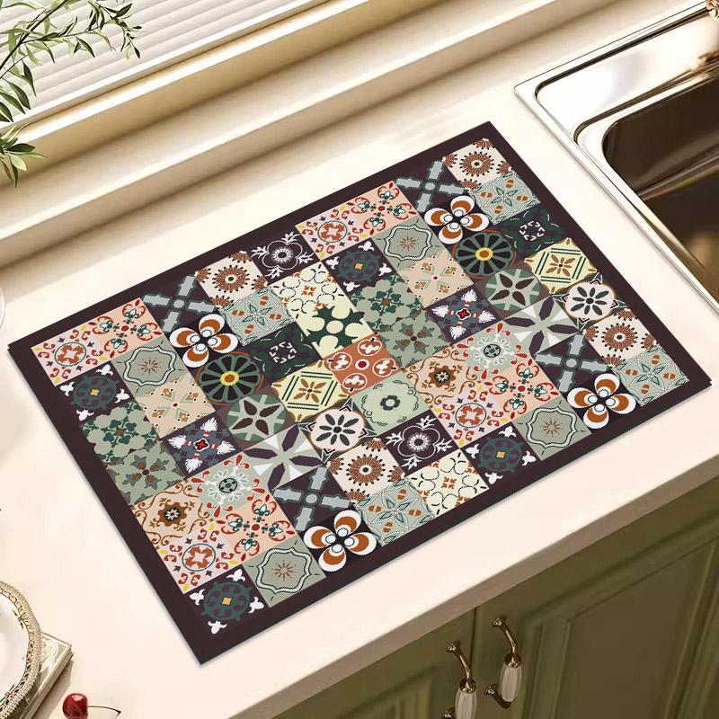 Tapis de cuisine rétro à séchage rapide, antidérapant et absorbant
