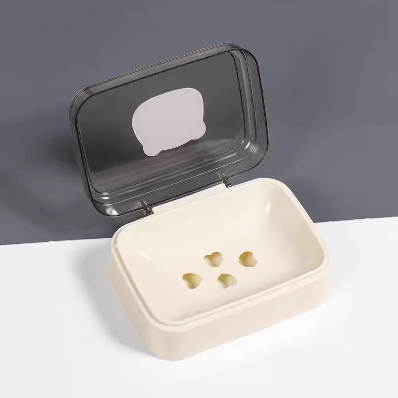 Creative Cute Plastic Soap Dish with Lid: Stylish Soap Holder and Drainer for Bathroom Storage