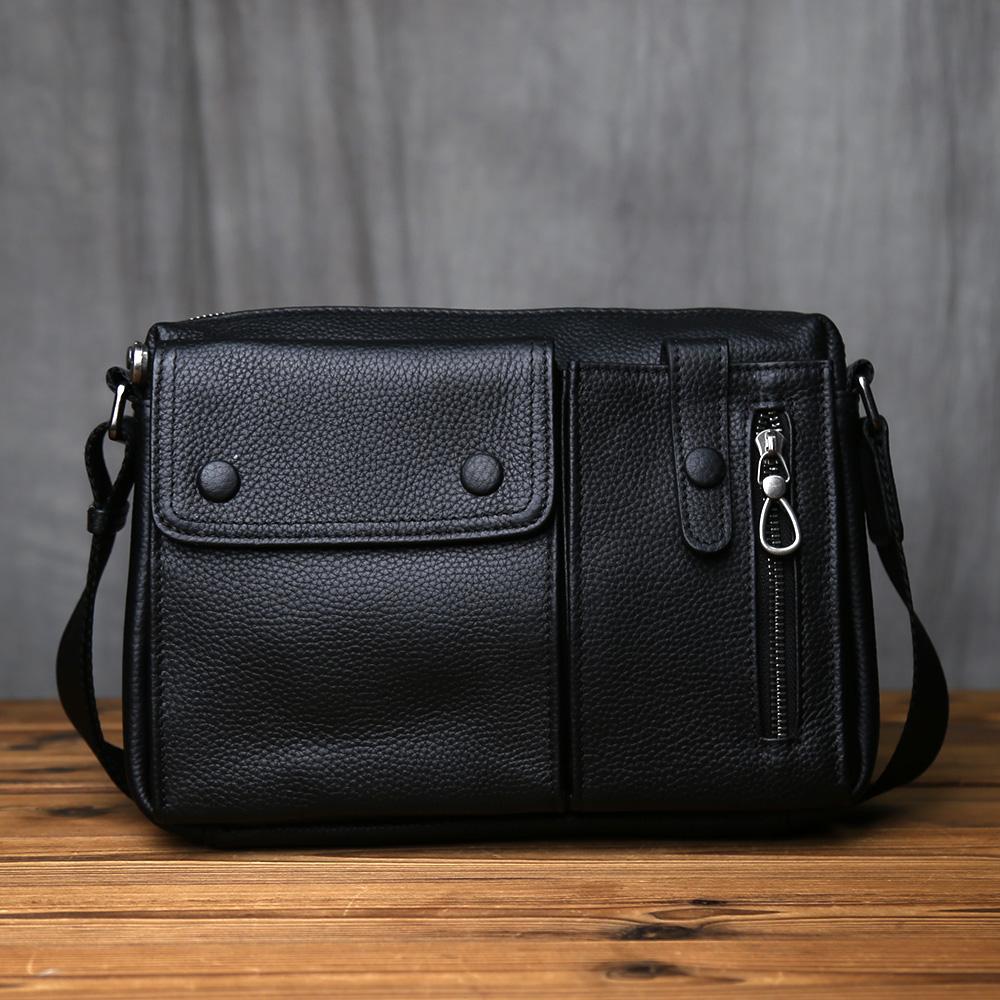 

NZPJ Genuine Leather Men s Crossbody Bag Casual Top Layer Cowhide Single Shoulder Trendy Men s Bag For 10 Inch IPad чёрный