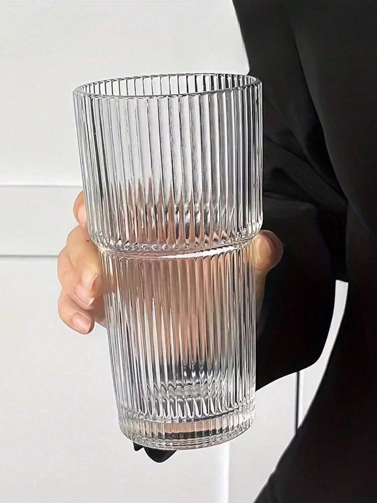 500ml gestreifte Glasbecher mit Deckel & Strohhalm, hitzebeständig, für Kaffee/Tee/Smoothies, ideal für Büro, Picknick & täglichen Gebrauch, in Schaumstoffbox verpackt