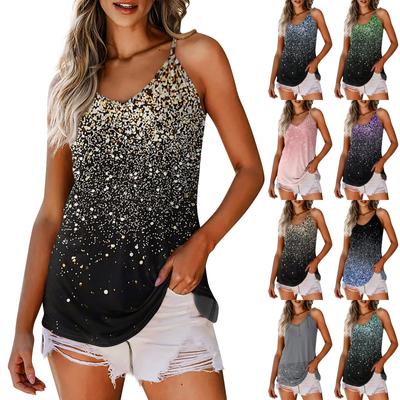 Women Summer V Neck Tank Tops Loose Fit Sleeveless Spaghetti Strap Shirts