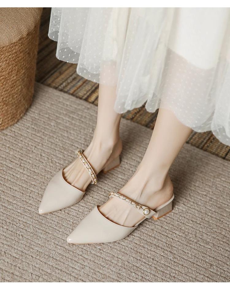 

Summer new bag head half slippers outer wear thick heel pointed daily casual cool slippers simple 40