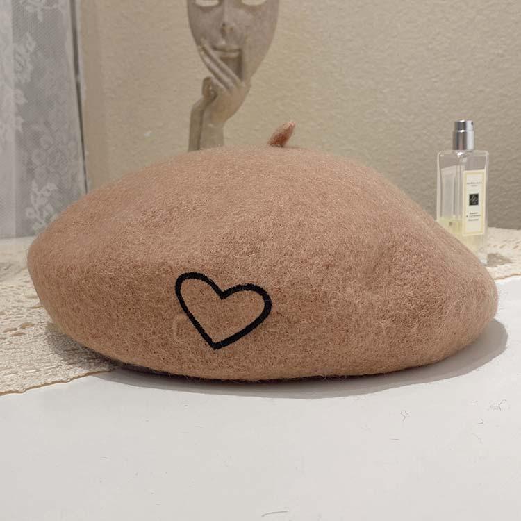 Love embroidery wool beret children autumn and winter new age-reducing fashion ins three-dimensional bud hat tide