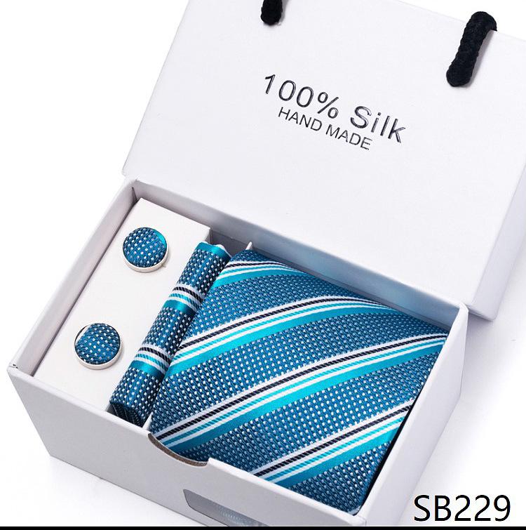 Men's 1200-Needle High-Density Business Stripe & Paisley Tie Set - 6 Piece Groom & Wedding Gift Box