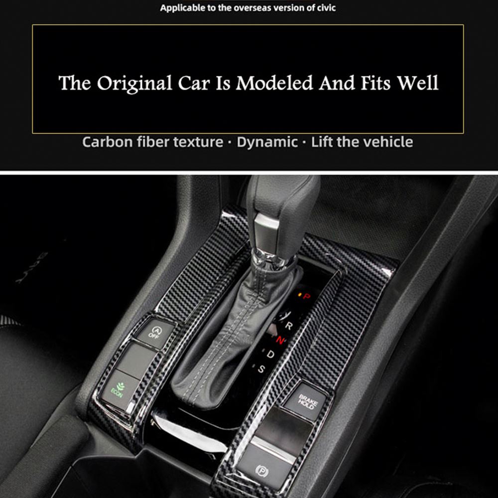 Kohlefaser Auto Mittelkonsole Schalthebel Panel Rahmen Abdeckung Zierleiste für 2016-2020 Honda Civic 10. Generation Automatikgetriebe