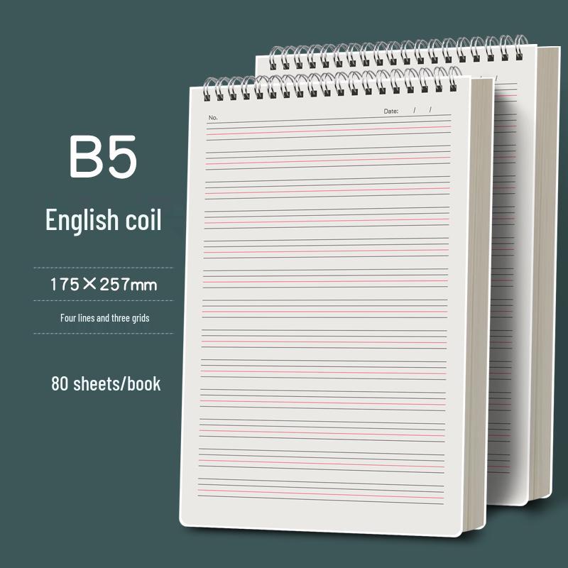 English Spiral Notebook: 4 Lines, 3 Spaces for Junior, High School & Elementary Students