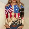 Long Sleeve Crewneck Shirt with Flag and Flower Print Casual Pullover Top for Women Comfortable Fit