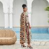 EDOLYNSA 2023 Boho Printed Bikini Cover-ups Elegant Self Belted Kimono Dress Tunic Women Plus Size Beach Wear Swim Suit Cover Up Q1228