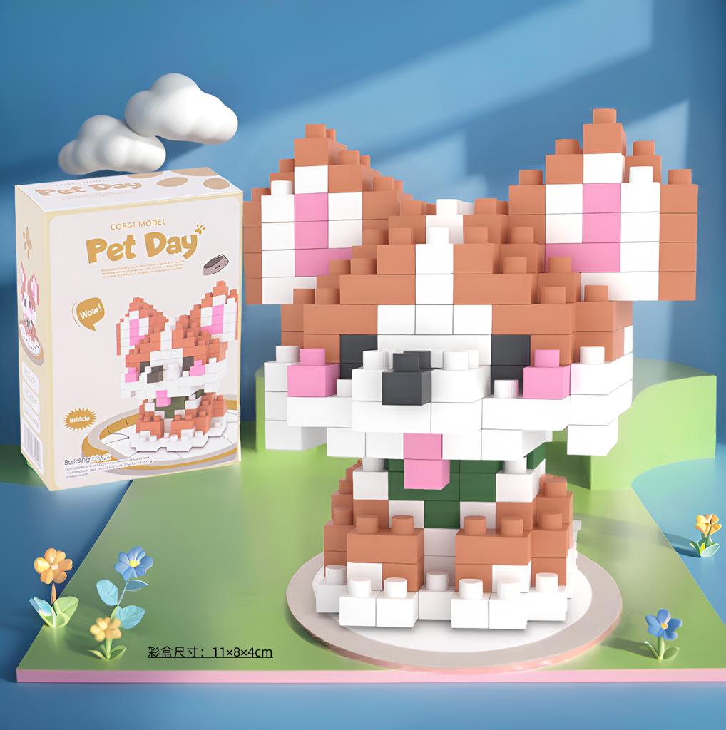 with box Pet cats building block cartoon cute doll puzzle assembly children's toy DIY table ornaments boys girls birthday gifts