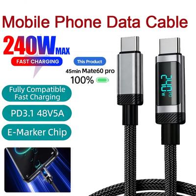 240W PD3.1 48V5A Fast Charging Cable USB C To Type C Cable Digital Display 1M/2M Data Wire For Mobeil Phone Macbook IPad Laptop